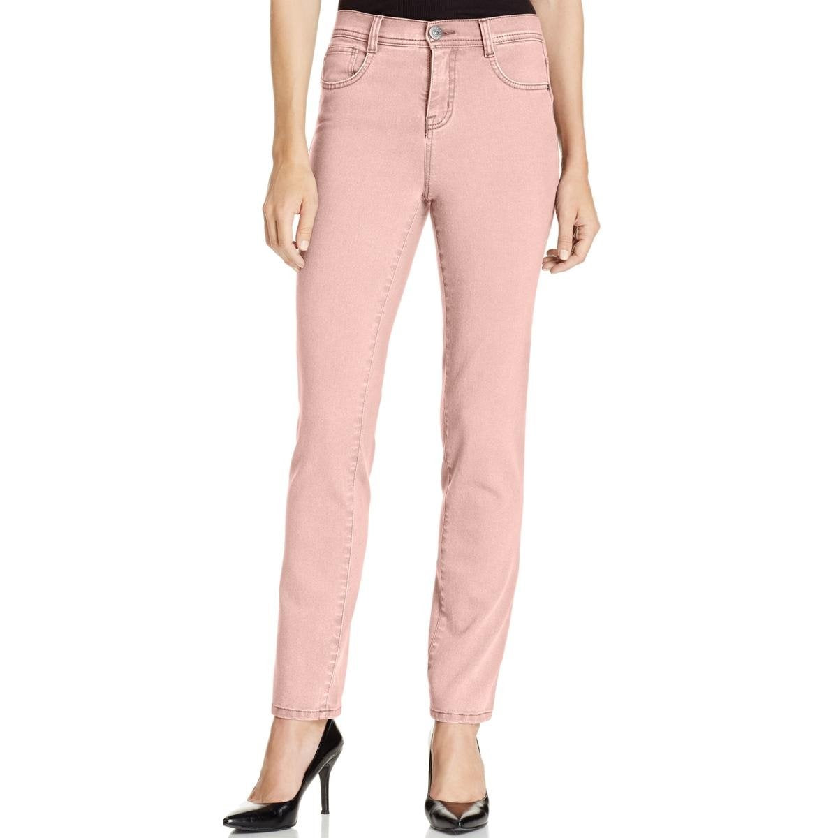 Jeans feminino estilo &amp; co com controle de barriga, perna justa, rosa, tamanho 16, pequeno