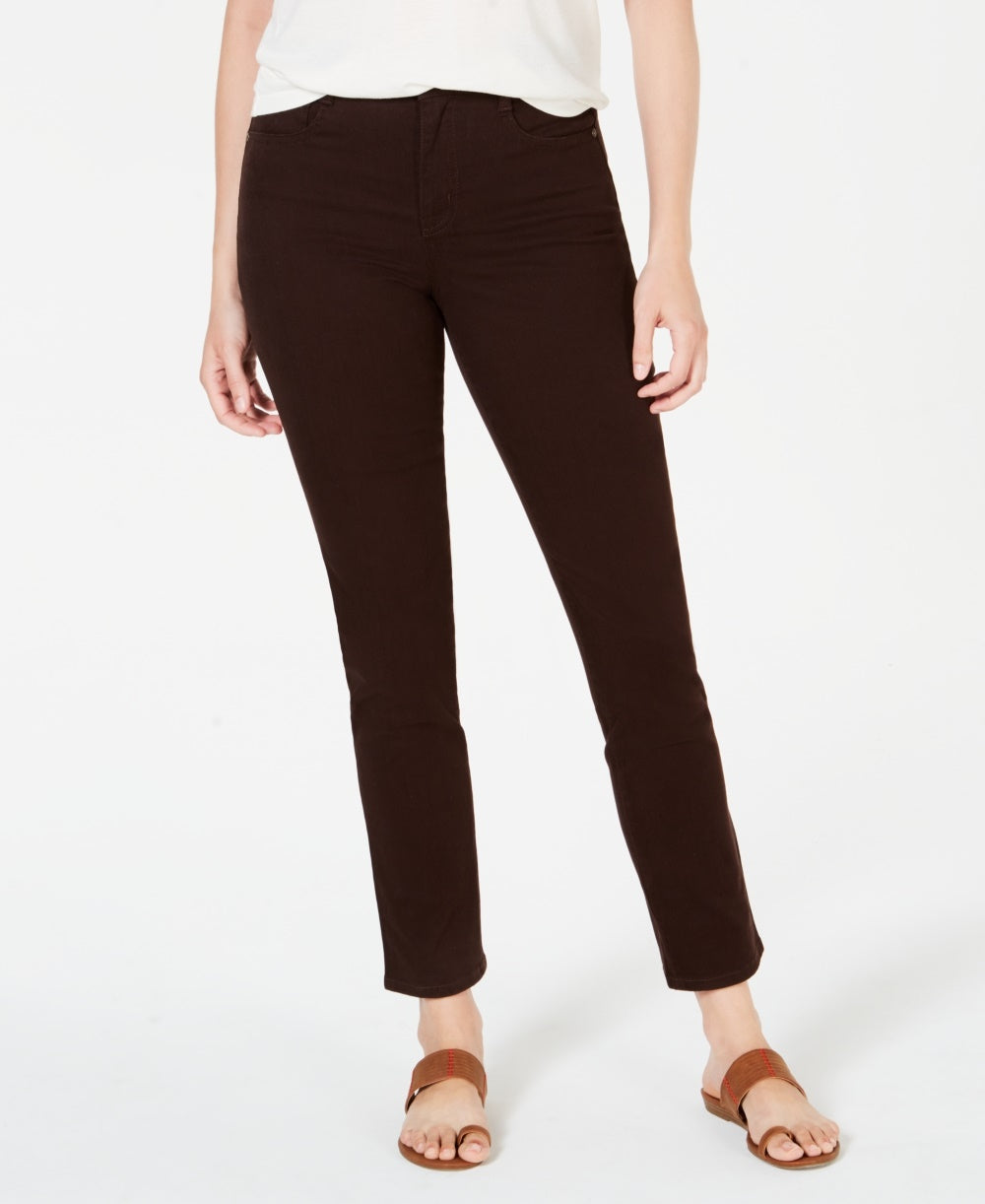 Jeans feminino slim com controle de barriga estilo &amp; co, marrom, tamanho 6