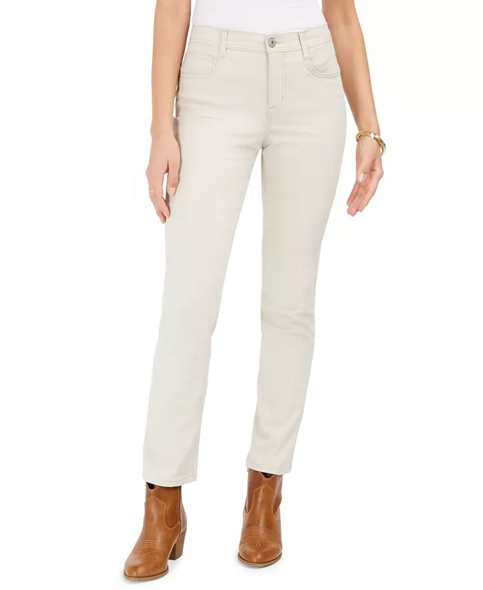 Jeans feminino estilo &amp; co com controle de barriga e perna justa, bege, tamanho 12