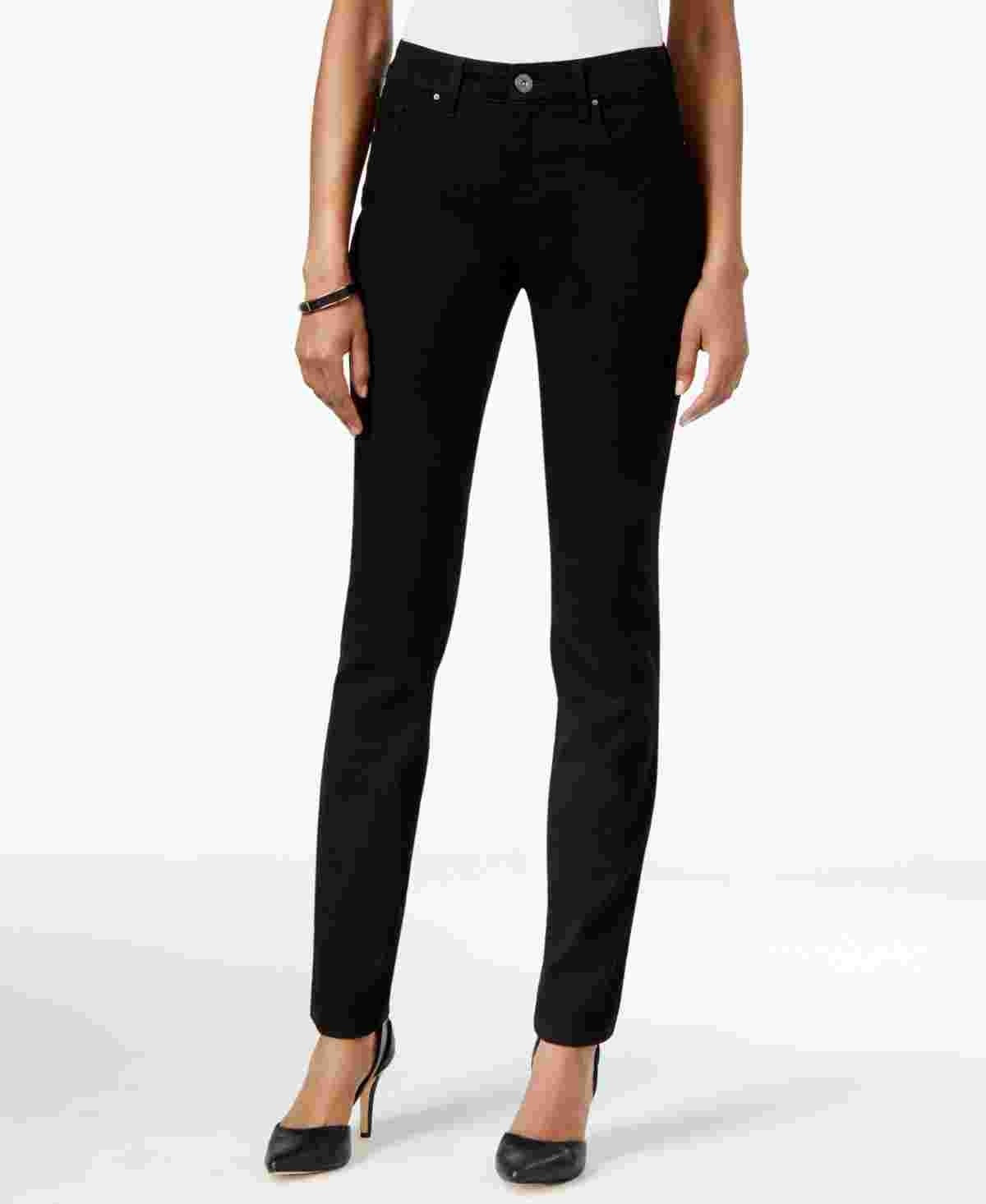Calça jeans feminina Curvy Fit Skinny Regular, curta e longa, preta, tamanho 10, da Style &amp; Co
