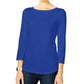 Charter Club Blusa feminina com decote canoa e botões, azul escuro, tamanho grande