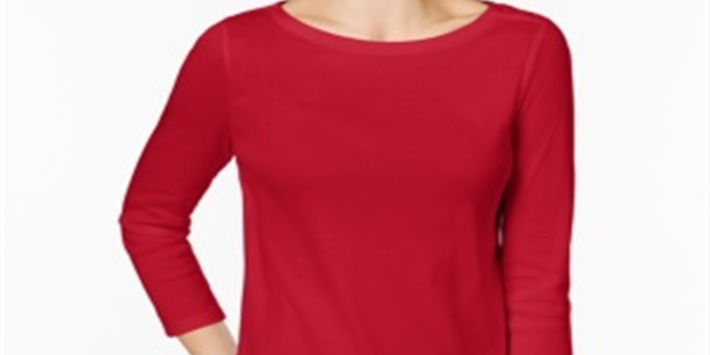 Charter Club Top feminino de algodão Pima com decote canoa e botões, vermelho, tamanho X-S