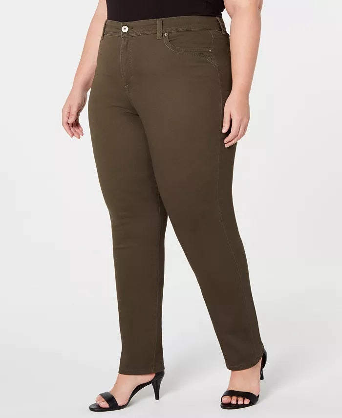 Jeans feminino plus size com controle de barriga e perna reta, estilo &amp; co, verde, tamanho pequeno pequeno