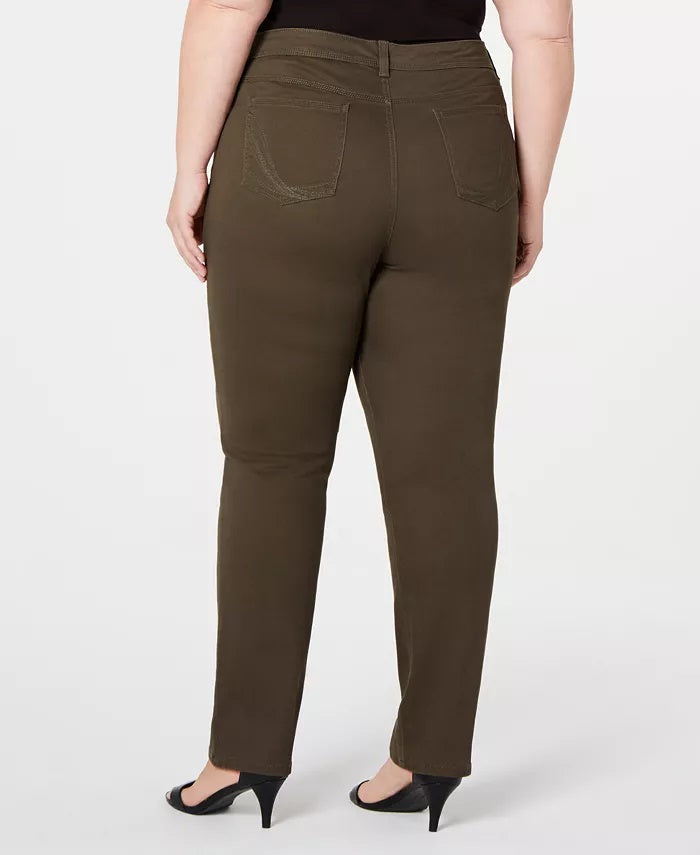 Jeans feminino plus size com controle de barriga e perna reta, estilo &amp; co, verde, tamanho pequeno pequeno