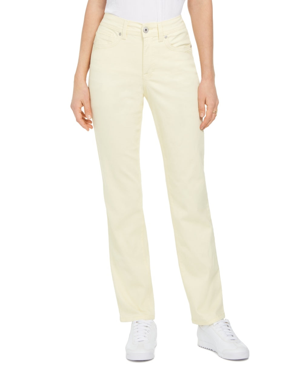 Jeans feminino estilo &amp; co com controle de barriga, perna reta, amarelo, tamanho 6