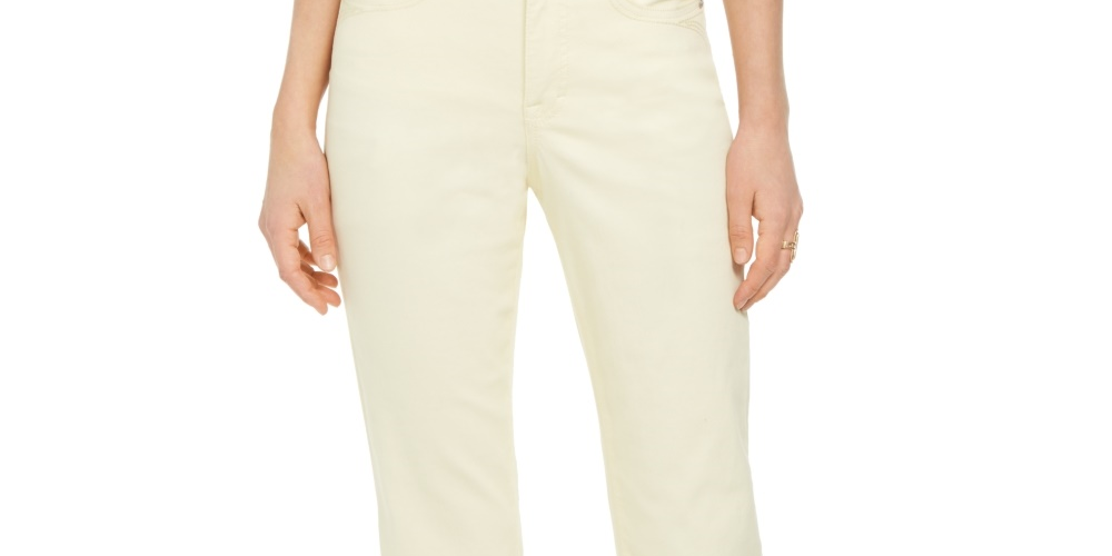 Jeans feminino estilo &amp; co com controle de barriga, perna reta, amarelo, tamanho 6