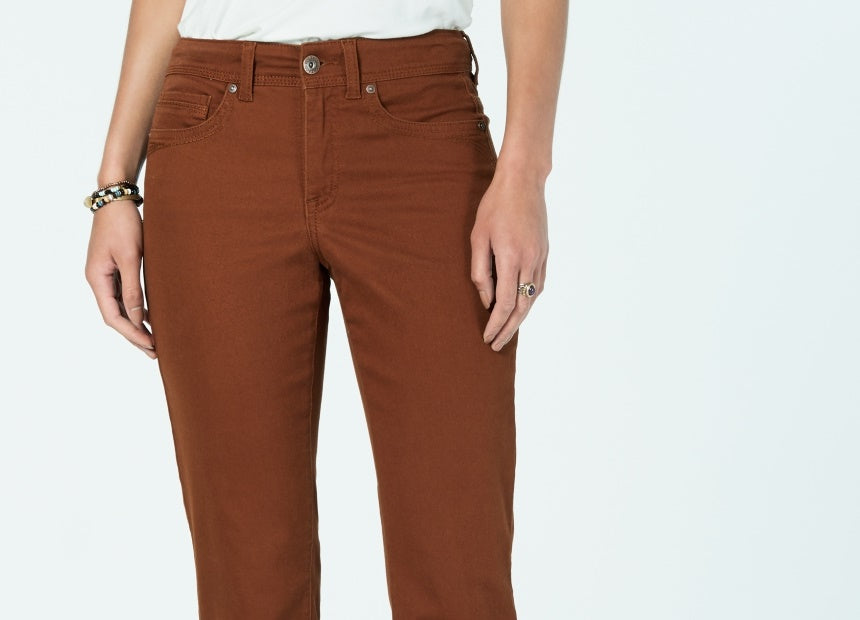 Jeans feminino estilo &amp; co com controle de barriga, perna reta, marrom, tamanho 12