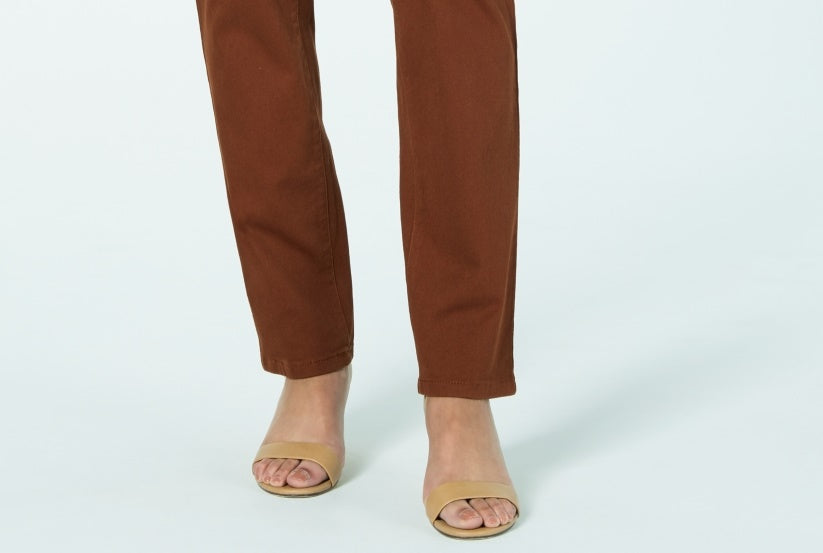 Jeans feminino estilo &amp; co com controle de barriga, perna reta, marrom, tamanho 12