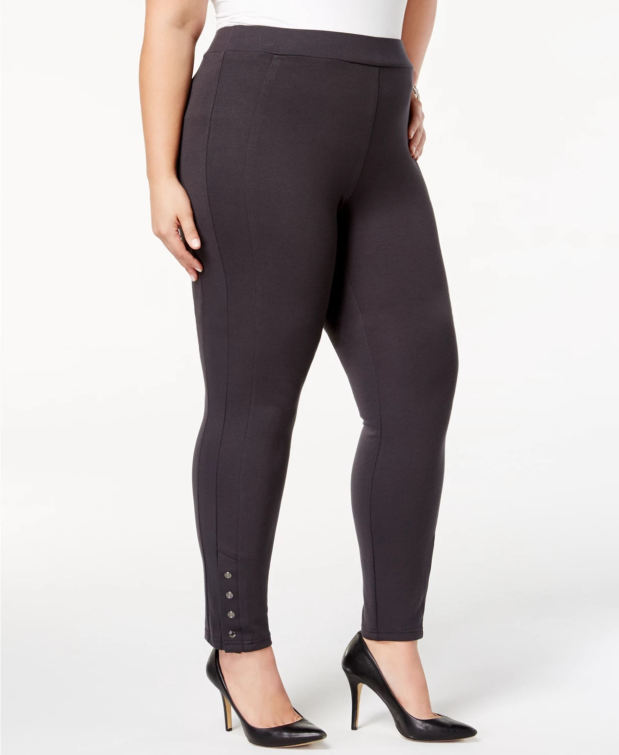 Leggings femininas plus size de malha ponte com fecho de pressão Style &amp; Co, cinza escuro, tamanho pequeno e pequeno
