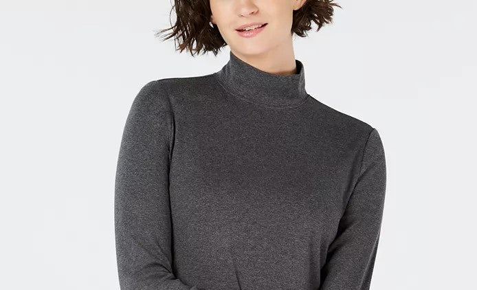 Camiseta feminina Charter Club de algodão com gola falsa, cinza, tamanho médio