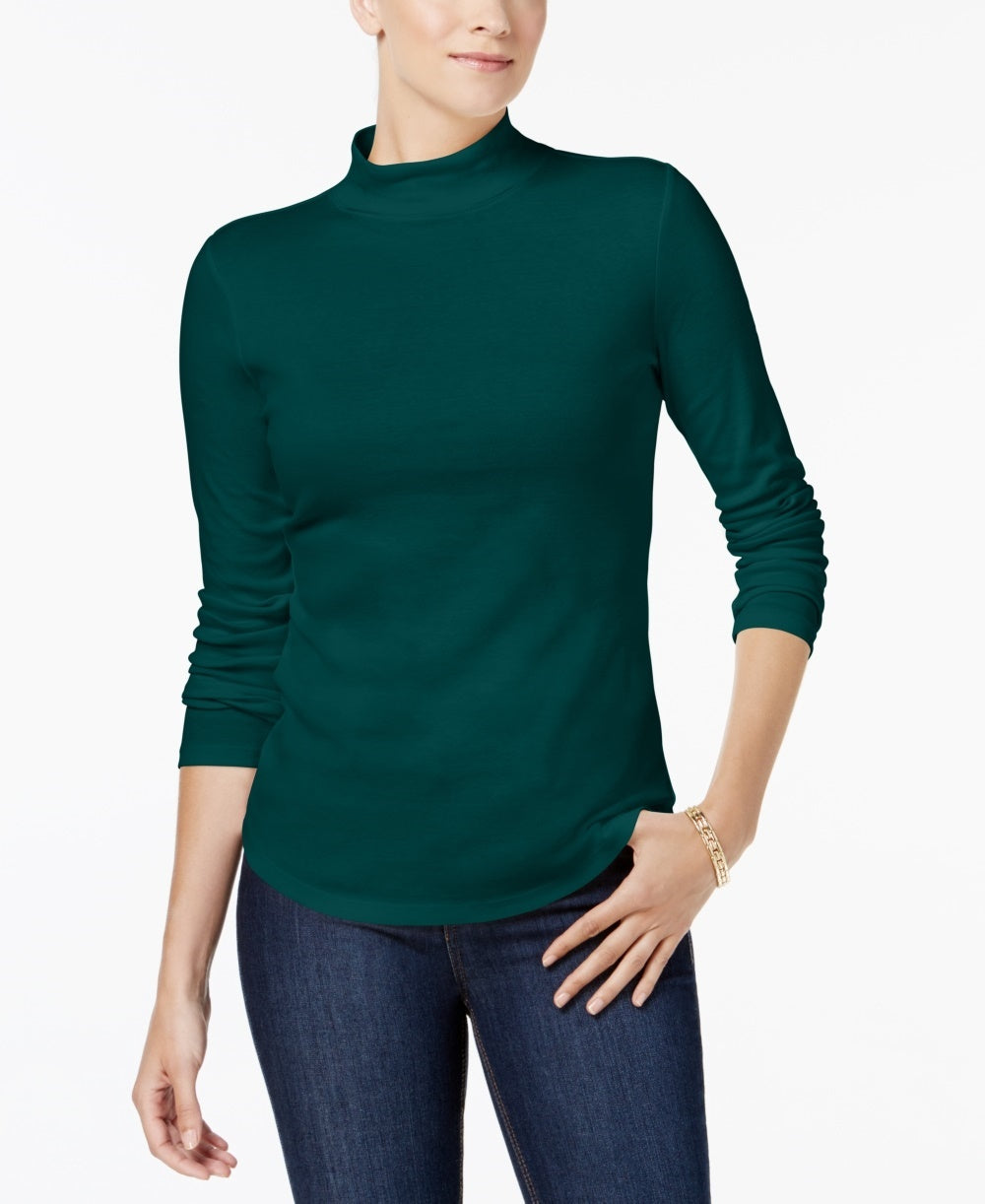 Camiseta feminina Charter Club New Charter Club Cotton Mock-neck, verde, tamanho médio