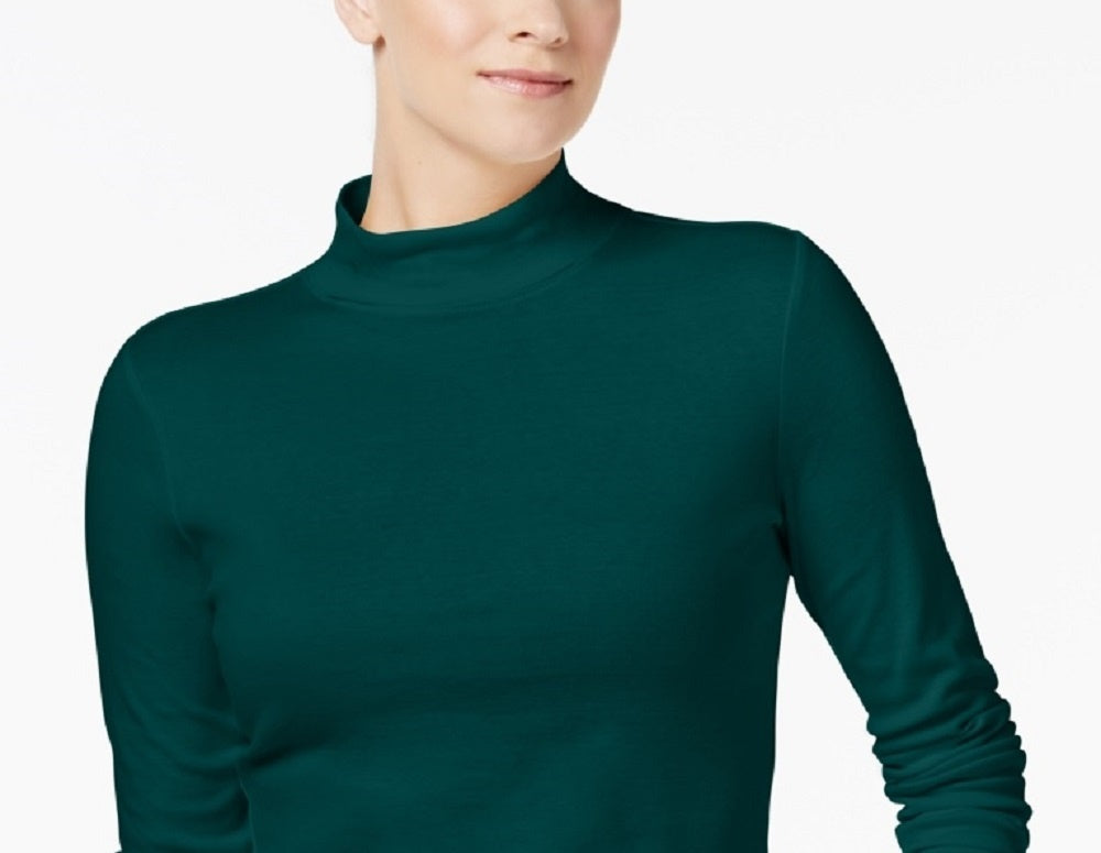 Camiseta feminina Charter Club New Charter Club Cotton Mock-neck, verde, tamanho médio