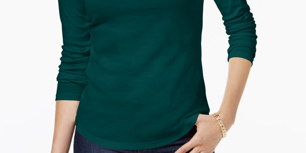 Camiseta feminina Charter Club New Charter Club Cotton Mock-neck, verde, tamanho médio