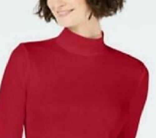 Camiseta feminina Charter Club de algodão com gola alta, vermelha, tamanho grande