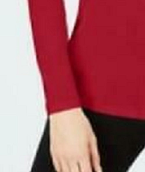 Camiseta feminina Charter Club de algodão com gola alta, vermelha, tamanho grande