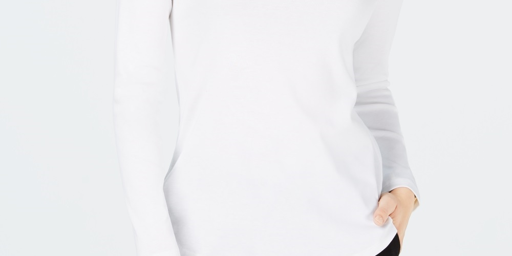 Camiseta feminina Charter Club de algodão com gola falsa, branca, tamanho pequeno