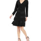 Vestido feminino preto de manga comprida com decote em V e comprimento até o joelho, tamanho 10, tamanho pequeno, da R&amp;M Richards