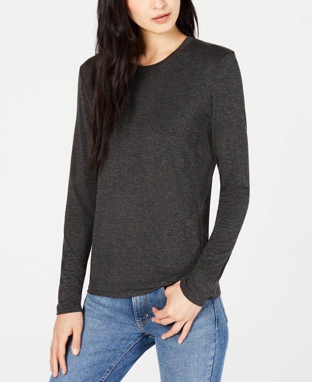 Blusa feminina Weekend Max Mara de manga comprida e gola redonda, cinza escuro, tamanho grande