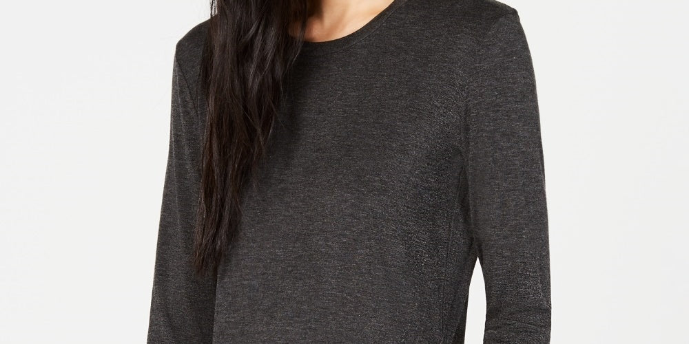 Blusa feminina Weekend Max Mara de manga comprida e gola redonda, cinza escuro, tamanho grande