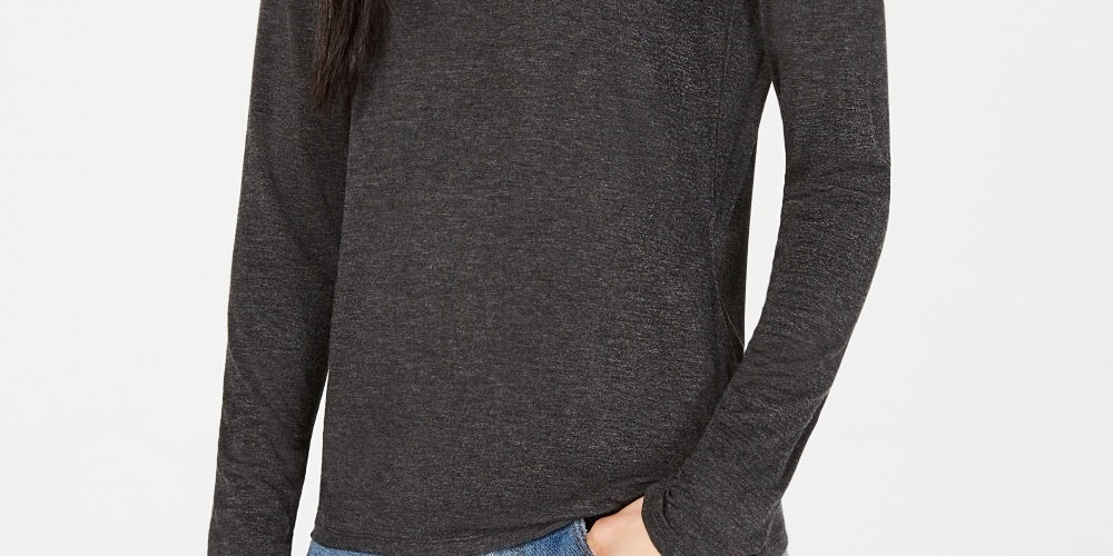 Blusa feminina Weekend Max Mara de manga comprida e gola redonda, cinza escuro, tamanho grande