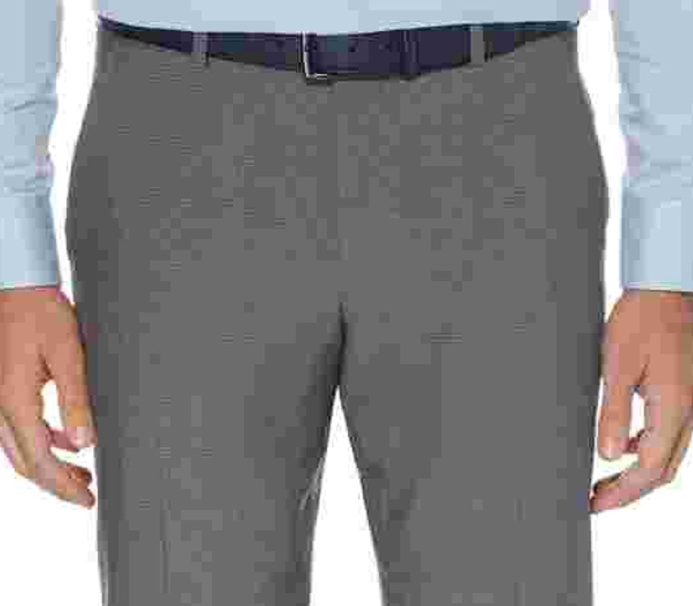 Calça de trabalho masculina Perry Ellis cinza com estampa xadrez elástica, tamanho 36x29