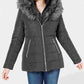 Jaqueta acolchoada com capuz e acabamento em pele sintética Maralyn &amp; Me feminina, manga comprida, cinza, tamanho médio