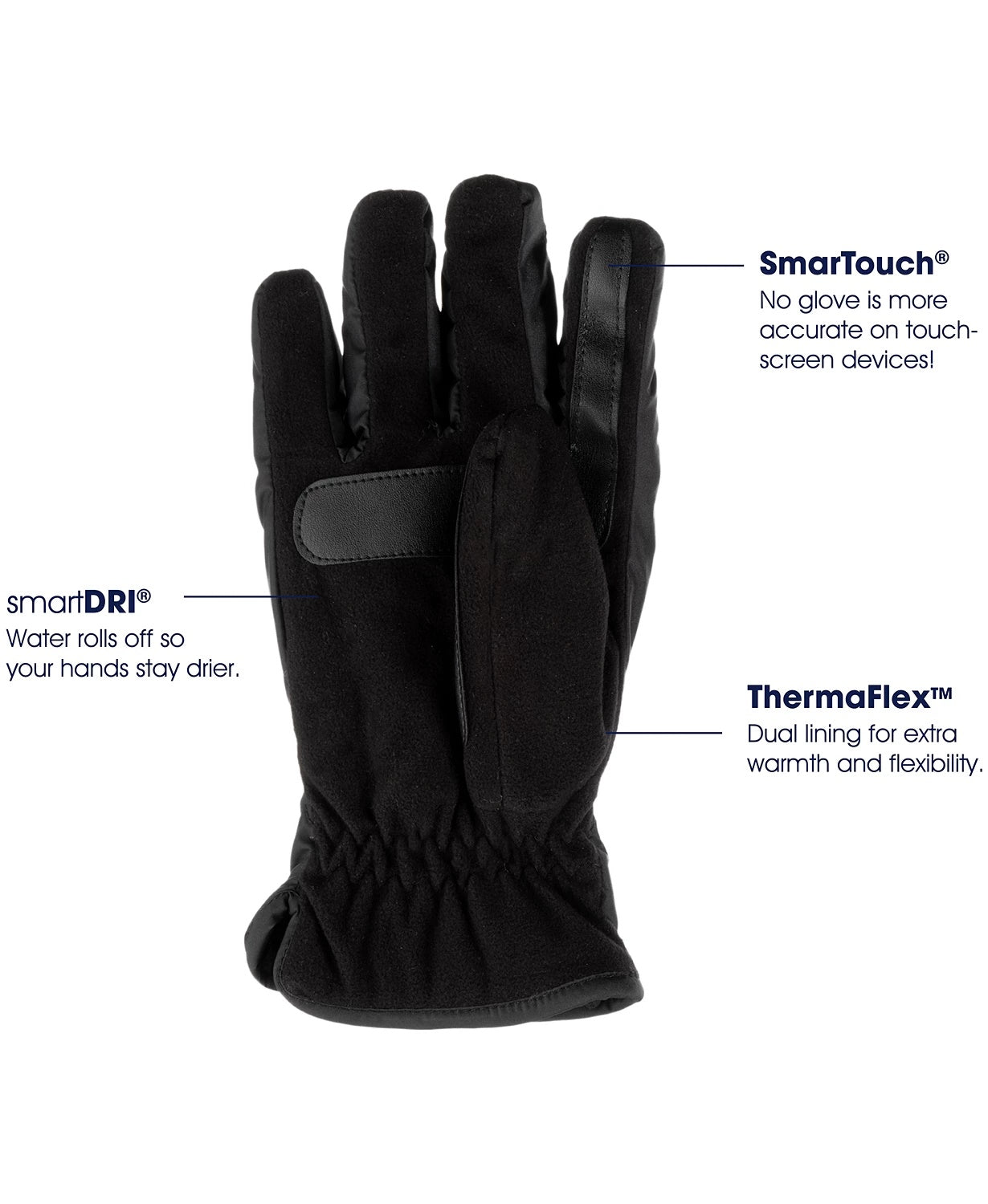 Luvas esportivas Isotoner Signature Sleek Heat masculinas, pretas, tamanho médio
