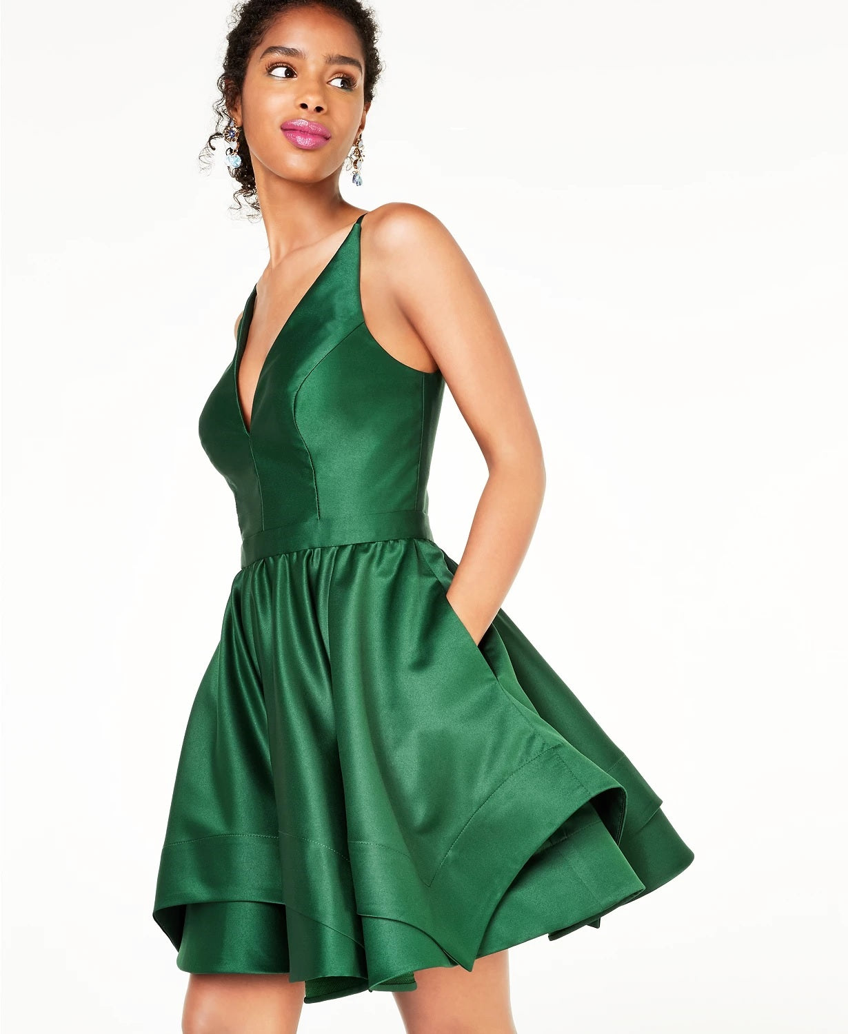 Vestido formal feminino Blondie Nites com zíper e decote coração, mini ajuste, estilo flare, verde, tamanho 7