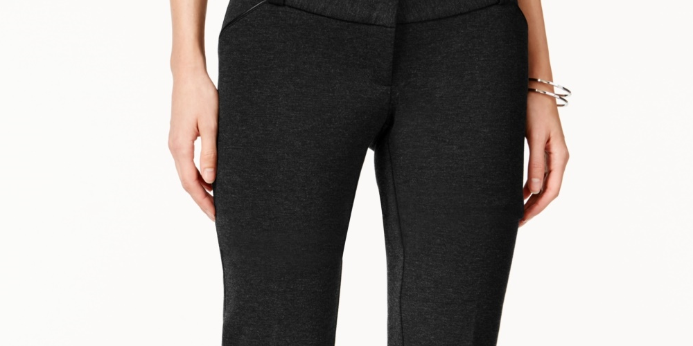 Calça feminina Alfani com acabamento em couro sintético e perna larga, preta, tamanho 8 Petite