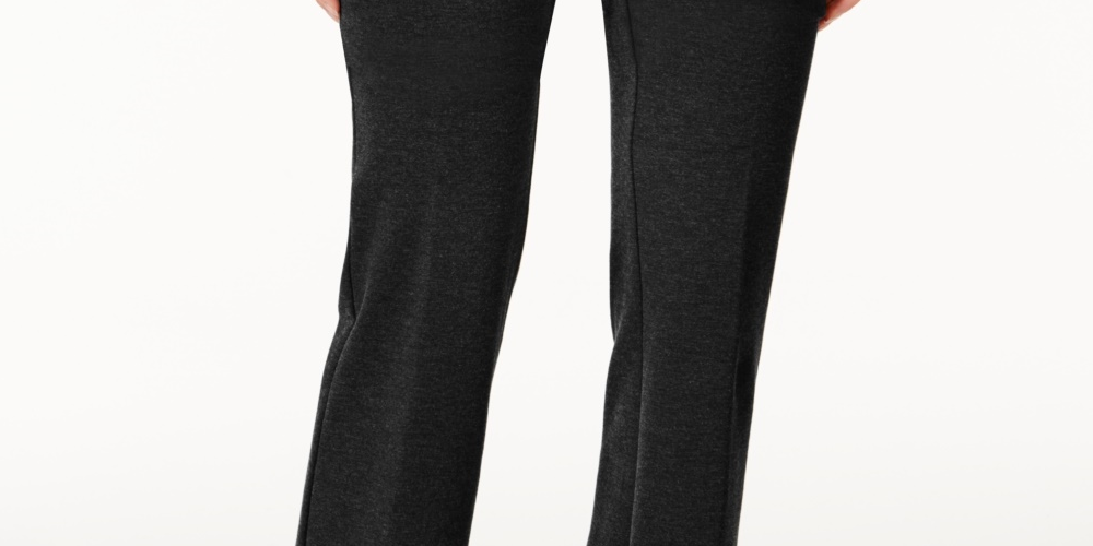 Calça feminina Alfani com acabamento em couro sintético e perna larga, preta, tamanho 8 Petite