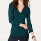 INC International Concepts Top feminino pequeno com decote em V, verde, tamanho pequeno grande