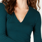 INC International Concepts Top feminino pequeno com decote em V, verde, tamanho pequeno grande