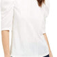 Blusa feminina Leyden de veludo amassado com manga bufante, branca, tamanho médio