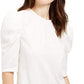 Blusa feminina Leyden de veludo amassado com manga bufante, branca, tamanho médio