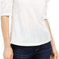Blusa feminina Leyden de veludo amassado com manga bufante, branca, tamanho médio
