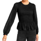 Blusa peplum franzida feminina Leyden, preta, tamanho médio