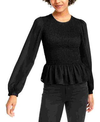 Blusa peplum franzida feminina Leyden, preta, tamanho médio
