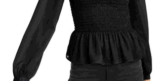 Blusa peplum franzida feminina Leyden, preta, tamanho médio