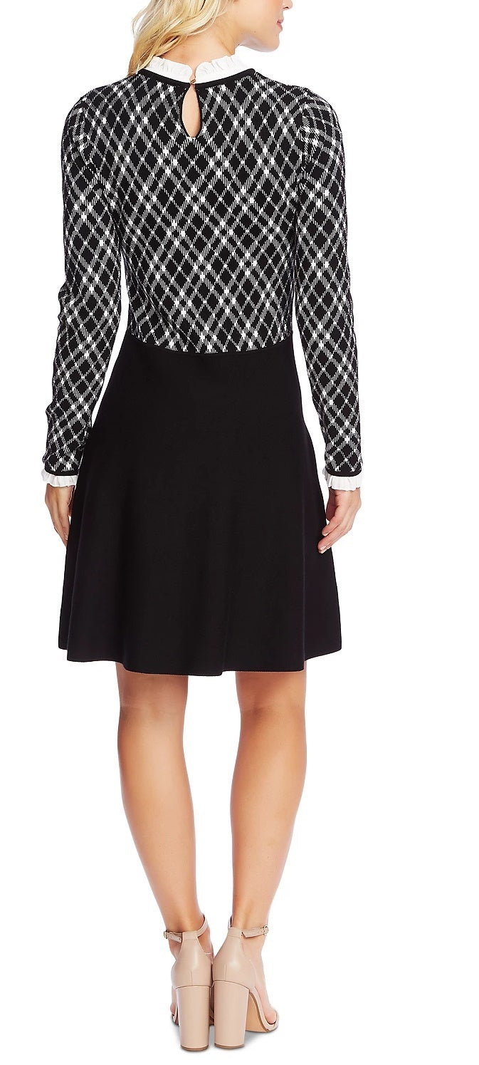 Vestido de malha feminino Cece, manga comprida, ajuste evasê, preto, tamanho médio