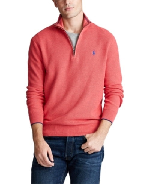 Suéter texturizado com zíper de um quarto masculino Ralph Lauren, vermelho brilhante, tamanho X-S