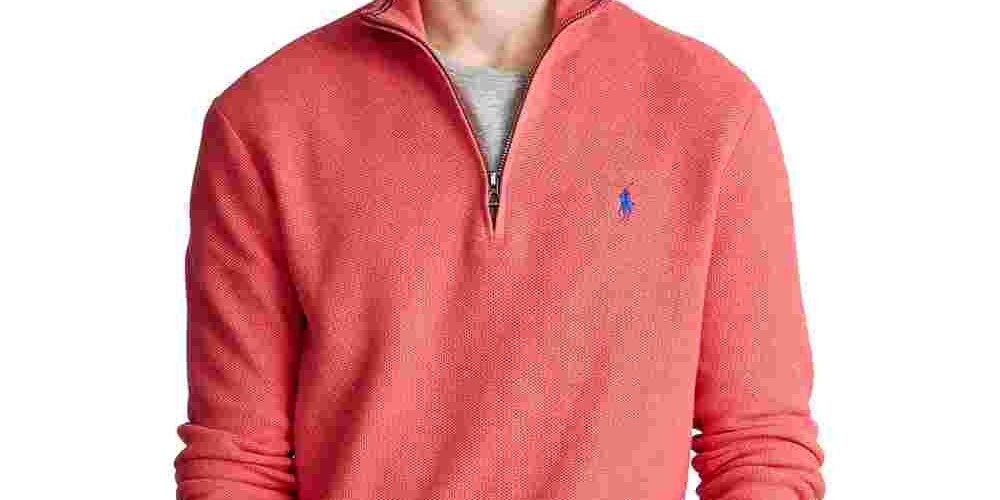 Jaqueta Ralph Lauren Masculina de Algodão com Acabamento Contrastado e Zíper 1/4 Vermelho Brilhante Tamanho P