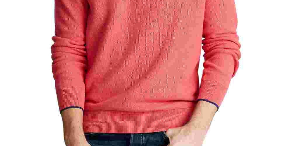 Jaqueta Ralph Lauren Masculina de Algodão com Acabamento Contrastado e Zíper 1/4 Vermelho Brilhante Tamanho P