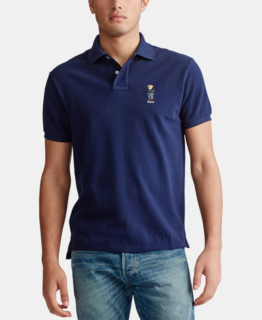 Camisa polo básica masculina Ralph Lauren Slim Fit Mesh Bear, azul marinho, tamanho X-S