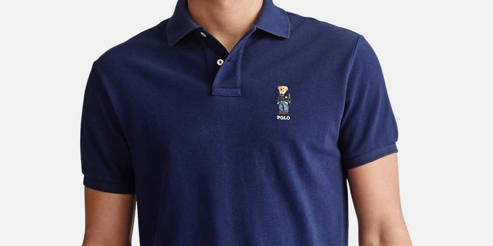 Camisa polo básica masculina Ralph Lauren Slim Fit Mesh Bear, azul marinho, tamanho X-S