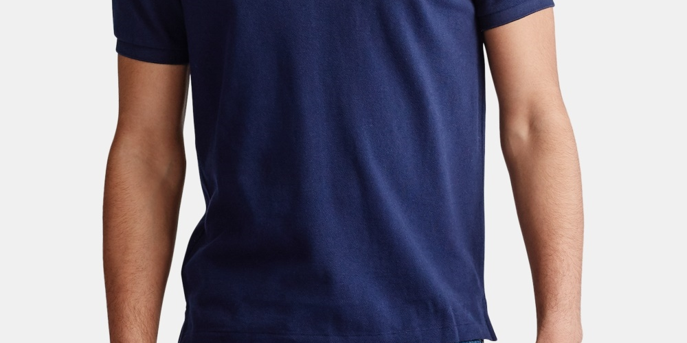 Camisa polo básica masculina Ralph Lauren Slim Fit Mesh Bear, azul marinho, tamanho X-S