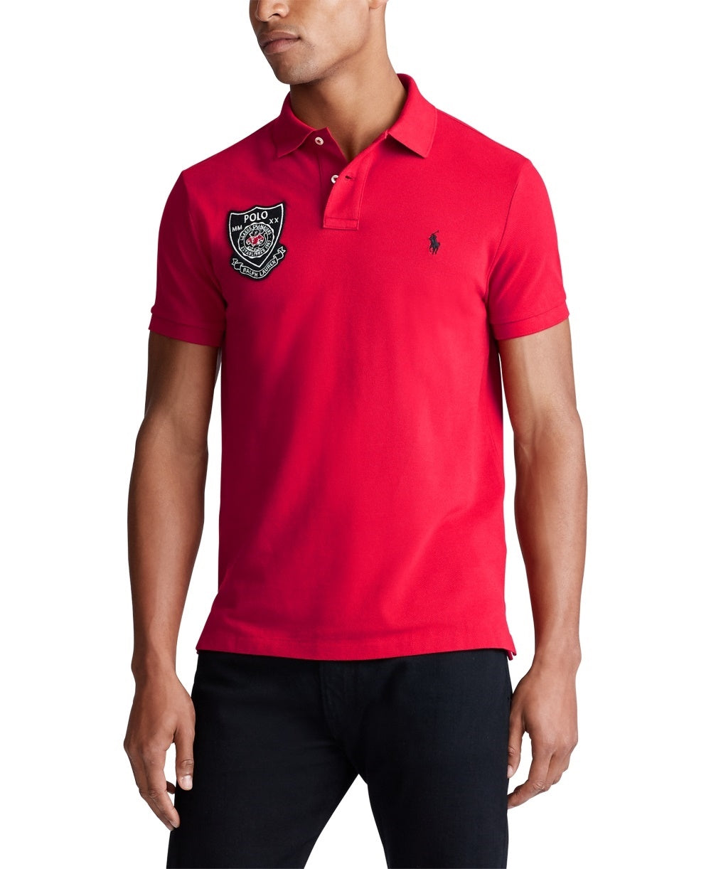 Camisa polo masculina Ralph Lauren Lunar New Year em malha vermelha, tamanho X-S