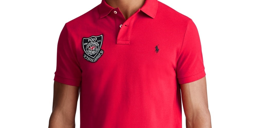 Camisa polo masculina Ralph Lauren Lunar New Year em malha vermelha, tamanho X-S