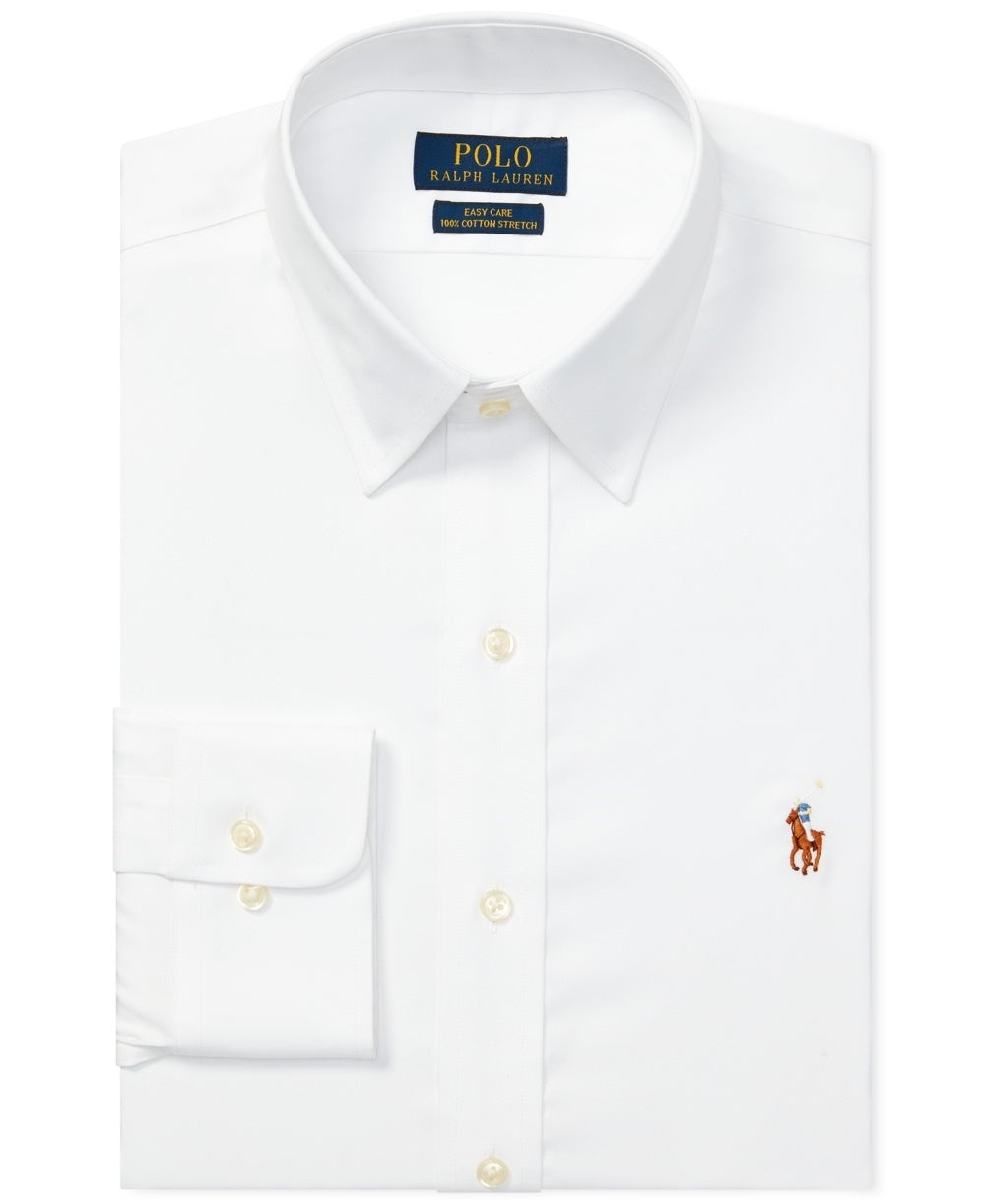 Camisa social Ralph Lauren masculina de corte clássico e fácil de cuidar, branca, tamanho 18x34-35