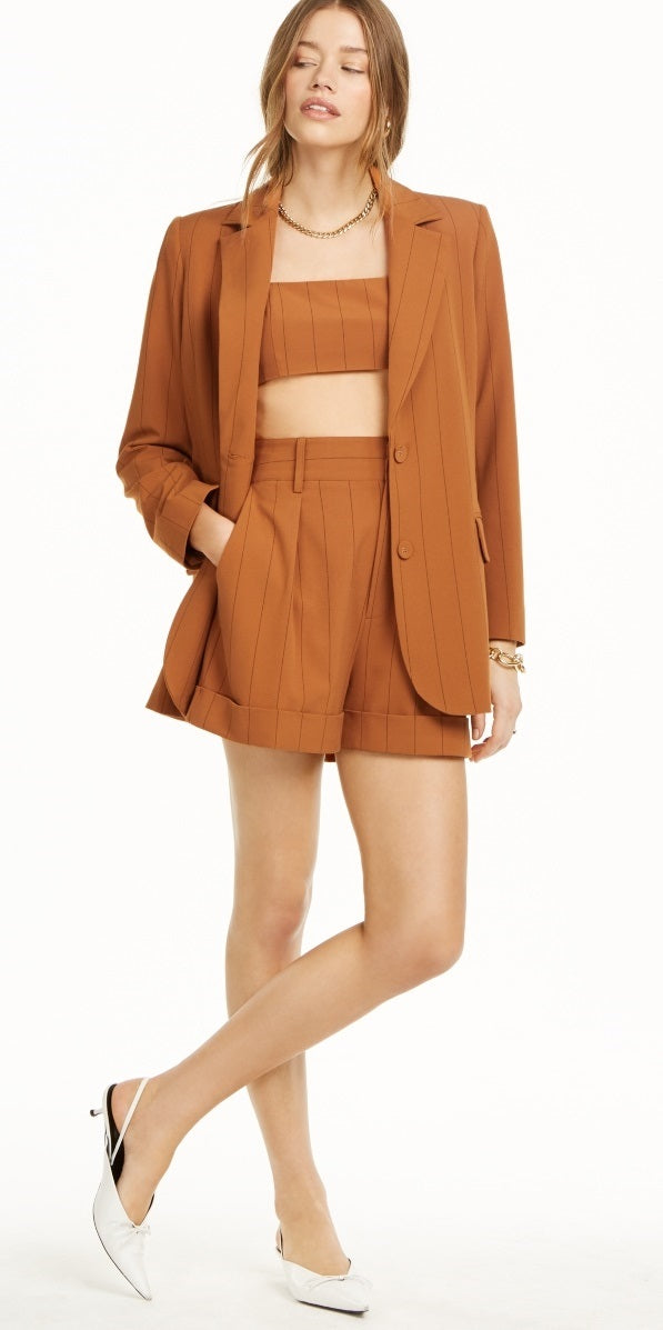 Jaqueta Boyfriend Listrada Feminina Danielle Bernstein Laranja Tamanho P