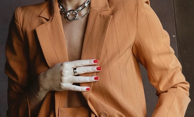 Jaqueta Boyfriend Listrada Feminina Danielle Bernstein Laranja Tamanho P